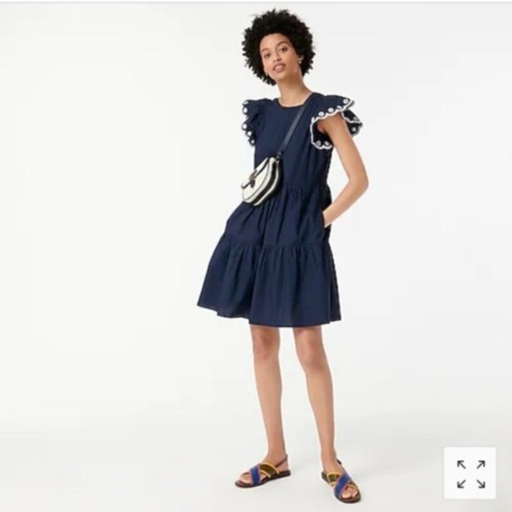 J Crew Tiered Embroidered Ruffle Sleeveβ Dress AX324 Women Size XS